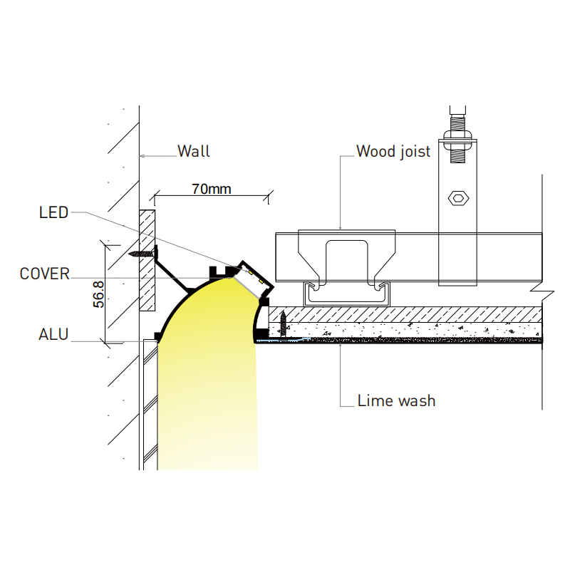 Plaster In 45 Degree LED Wall Washer Profile For 20mm Strip Light Plaster In 45 Degree LED Wall Washer Profile For 20mm Strip Light